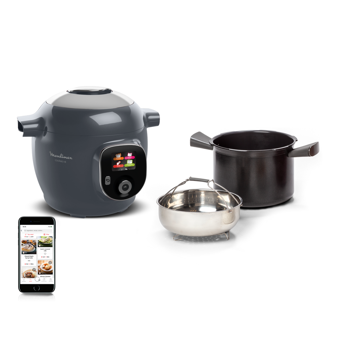 Cookeo+ Multicuiseur intelligent, 150 recettes, 6 L, 6 personnes, Gris Java Pepper - image 1