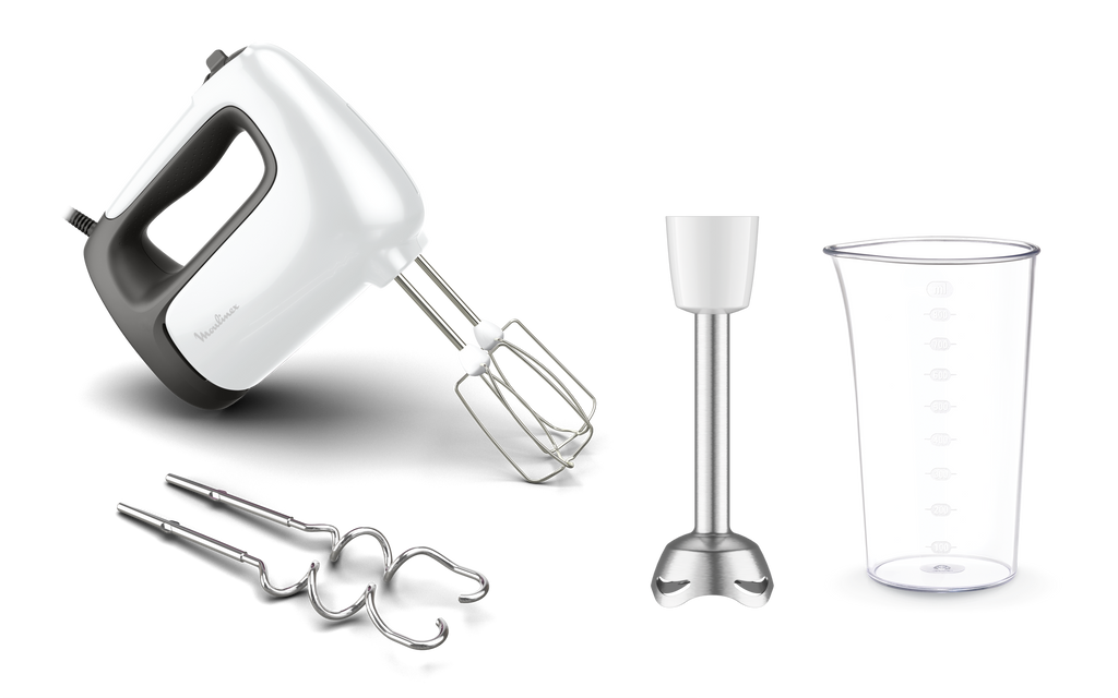 Prep'mix+, Batteur électrique, 5 vitesses, 2 jeux de crochets + 1 pied mixeur, 500 W, Blanc - image 1