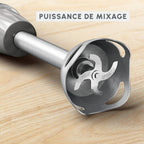 Quickchef+, Pied mixeur, lames powelix, 20 vitesses, Accessoire mini hachoir, 1000 W Gris et métal - image 3