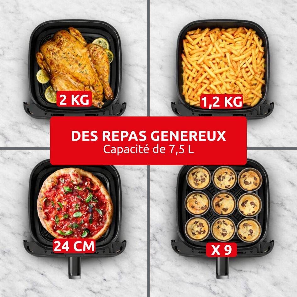 Easy Fry Compact, Air fryer, Capacité XL 7,5 L, Façade amovible, Genius system, Design compact, moule, gris - image 3