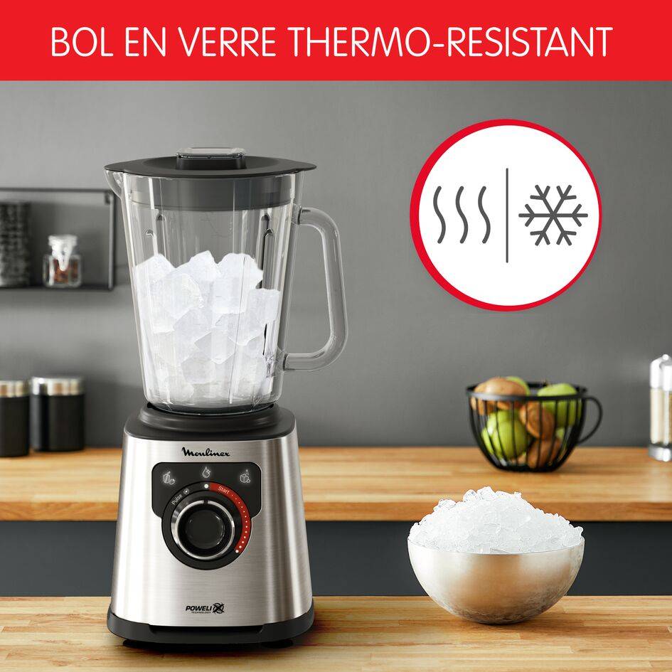 RECONDITIONNÉ PerfectMix +, Blender haute performance,  Lames powelix, Bol en verre de 2L, 1200W , Noir et métal - image 3